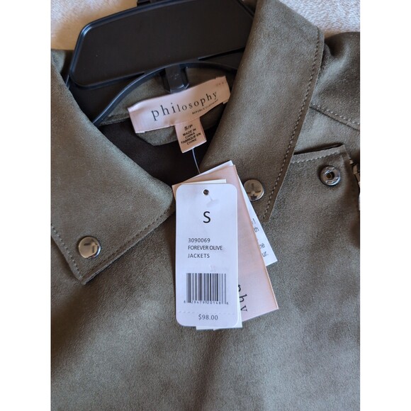 Philosophy olive green suede jacket size small NEW WITH TAGS - Picture 2 of 6